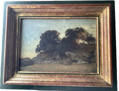 19th Century Camille COROT Landscape ROCKS FONTAINEBLEAU 1860’S Oil Painting