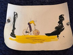 Original Watercolor Painting Bicycle Rider Racing Abstract Outsider Art Signed