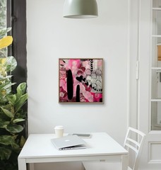 Vibrant Abstract Mary Myers Original Acrylic Layered Hot Pink Black Shapes