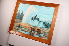 Vintage Paint by Number „Yellowstone“ Framed 90s National Park Bear Geyser