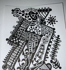 Original Ink Drawing Signed By Artist. Black & White, Modern Doodle Art. 9×5.5 “