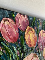 ORIGINAL OIL Painting TULIPS IN VASE impasto 14″x 11″ by Olga Diduh.