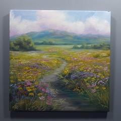 Colorful Wildflower Meadow Landscape Oil Painting Original Wall Art Canvas 10×10