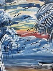Original Haitian oil hand painting 19.5inx23.5in blue background island jungle