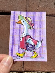 Original ACEO Flouncy Painting by Alannah Dyer- Mini Art 2.5×3.5 in. Goose Duck