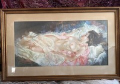 Vintage Julian Ritter Painting Print Showgirl Reclining Nude Woman Signed