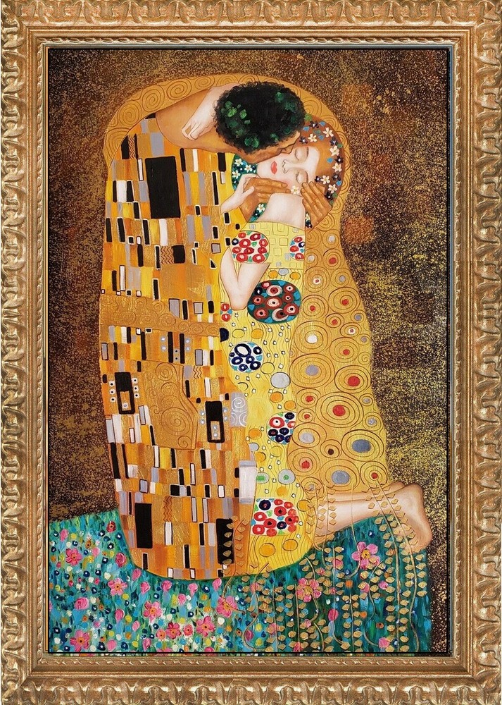 THE KISS Klimt Oil Painting 24×36 Framed Gold Accented Canvas **SALE