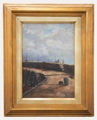 Framed Early 20th Century Oil – Tying up the Boat