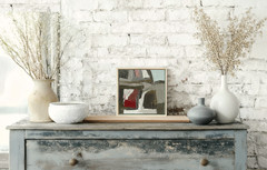 Original Abstract Textured Oil Painting, Mid Century Modern Red & Grey Wall Art