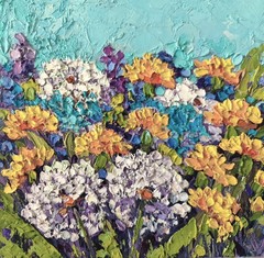 Original Oil painting Dandelions on Canvas 20X20cm Flowers Art Signed Artwork
