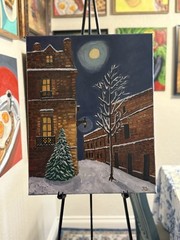 Cozy Snowy Street Painting 16×20 Winter Night Wall Art