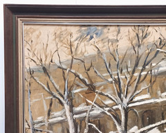 1940s LISTED AMERICAN KATHRYN TAYLOR SIGNED ORIG OIL CANVAS BROOKLYN BROWNSTONES