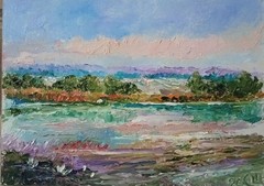 Painting „Quiet River“. Oil on hardboard. 5×7 inc. Handmade. 2026. Unframed.