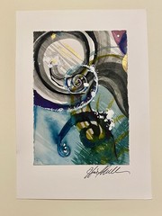 Original Whimsical Music Watercolor Signed Arist 5×7 Mounted 4×6 Painting
