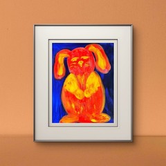Glowing Bunny Colorful Pop Art Original Wall Art 11×14 Canvas Acrylic.