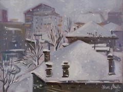 Original Oil painting on MDF board, „Snow Day“, 30cmx 40cm, Signed