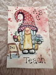 ACEO whimsical Watercolor original painting. Fantasy Gnome on Paper Unframed
