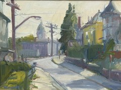 1960s Harold Wolpoff New England Impressionist Oil Painting Gloucester City Hall