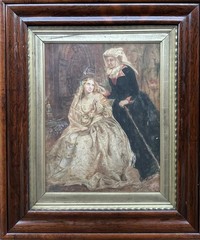 Victorian School : Portrait Of Queen Victoria With Attendant , Watercolor