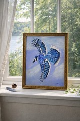 Blue Jay Bird Painting 20×16 Framed Acrylic Wildlife Canvas Art