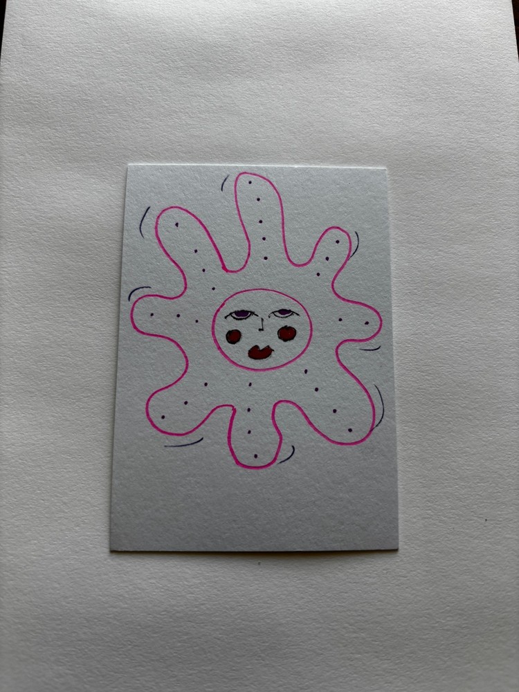 ACEO Art Card Original Mixed Media Paint ATC 2.5″x3.5″ Celestial Face Whimsical