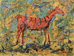 Pollock/Richter style horse equestrian petroglyph, 81” X 62”(6ft 9in)Abstract