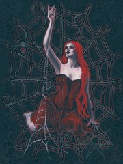 ORIGINAL PAINTING Gothic Fantasy Art Witch Black Widow Spider Red Acrylic Dark