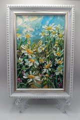 Original Oil Painting Daisies Floral Impasto Wildflowers Framed Meadow Art