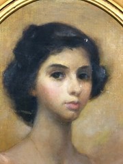 Edwardian Era GILT FRAMED 21″x 25″ OIL ON CANVAS BOARD GIRL PORTRAIT PAINTING