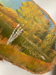 Jake Overbeek signed original oil painting on cedar wood , Rare folk painting
