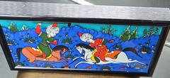 Turkish Art Tile Fighting On Horseback Blue Background Framed 4″ X 8″