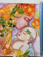 Watercolor Memorial Art Baby and Me Bereaved Mother Grief Artwork Blue Gold