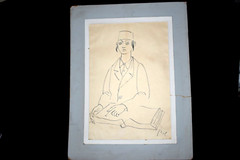 Original Vintage YOSSI STERN „Yeshiva“ Black Ink on Paper Drawing ca.1959 Signed