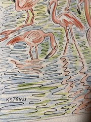 Flamingos Mixed Media Watercolor Painting Florida Watercolor Pink K C Jones Art