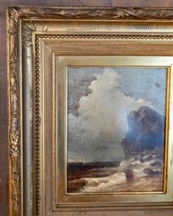 Antique 18th C. Continental Ocean Seascape in Cove Frame Dutch Or English