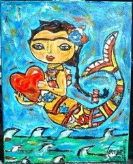 BLUE MERMAID oil painting 8×10 NEW canvas Sea original WOW signed art Crowell