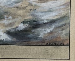 Vintage Ship In Storm People On Boat Ink Gouache Watercolor Painting Roy Cross ?