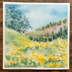 Original Watercolor Abstract Painting Nature Landscape Flowers – 5×5 inches