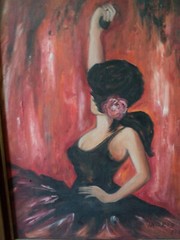 Original Oil Painting Young Latin Lady Dancer by INGRID in 1973 25×31″