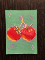 ACEO Original Popart Red tomato Acrylic/alcohol Marker fruit veggie AliArtThings
