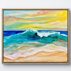 TITA PAINTZ Beach Ocean Waves Coastal Sand Hand Painted Wall Art 8×10 Canvas