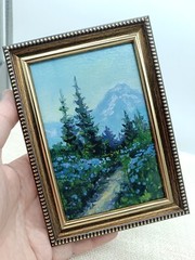 Summer nature Oil painting Original art Forest landscape meadow 4 x 6 mini Art