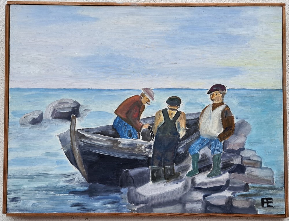 No: 1237 Oil Painting Artwork with Frame Maritime Landscape Sea People Boat