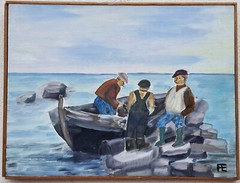 No: 1237 Oil Painting Artwork with Frame Maritime Landscape Sea People Boat