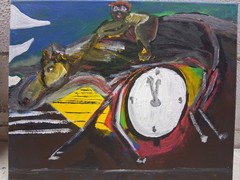 Original Art Painting Acrylic Canvas 20″ x 16″ The Race For Time The Horse Race