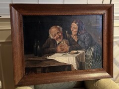 Original 19th c. Italian Zampighi Style Elderly Couple in Kitchen – G. De Luise