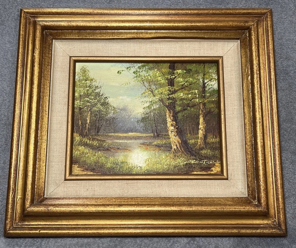 Vintage Landscape Oil Painting Phillip Cantrell, Stream & Trees
