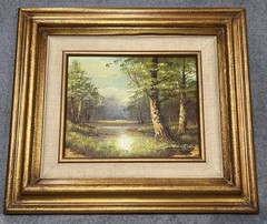Vintage Landscape Oil Painting Phillip Cantrell, Stream & Trees
