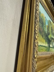 Original Oil Impressionist Painting: Suspension Bridge/ River 11” X 14”: Framed
