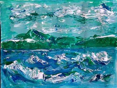 Waves Mountains Modern Wall Art Original Signed 11×14 Acrylic Paper BACH
